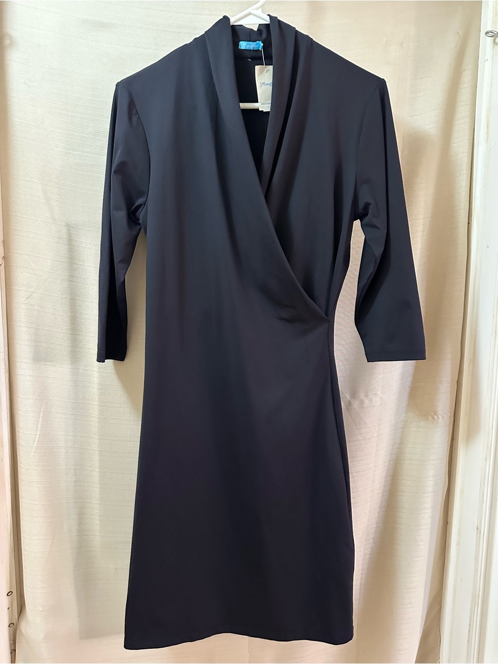 J McLaughlin 2010s Panama Wrap Dress Black Stretch Travel Knit Size Small NWT